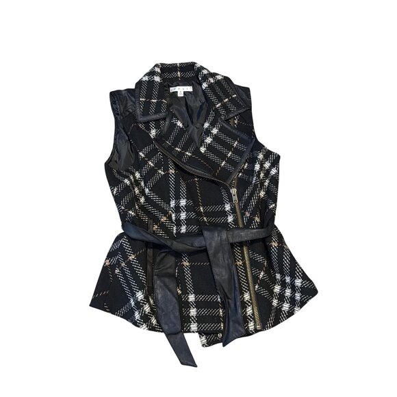 CAbi Black Plaid Moto Vest Style 517 Medium - Picture 3 of 15